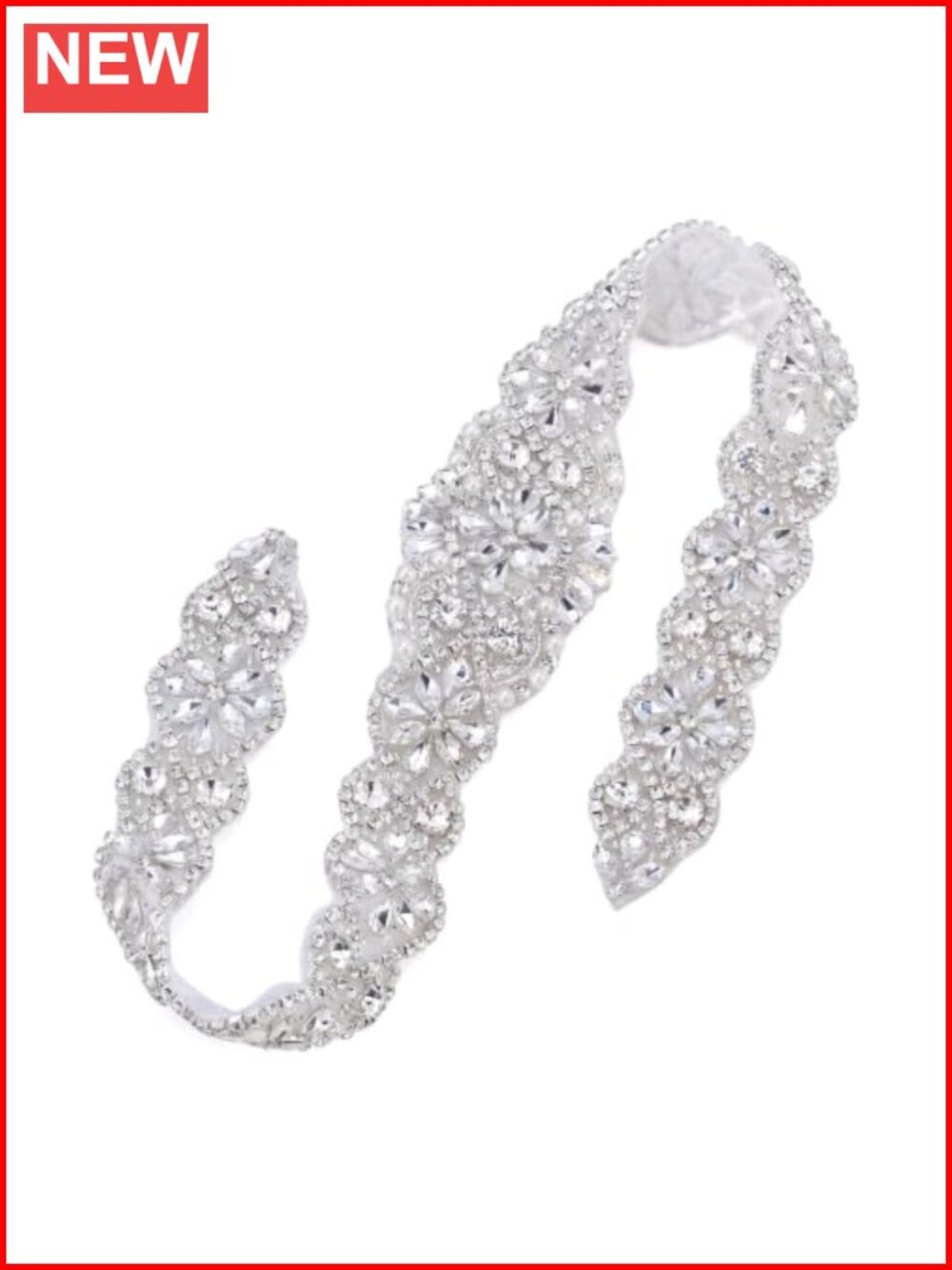 Rhinestone Bridal Sash Belt Crystal Silver Trim Wedding Dress Belt
